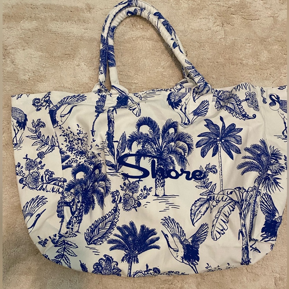 SHORE Blue and White Tote Bag